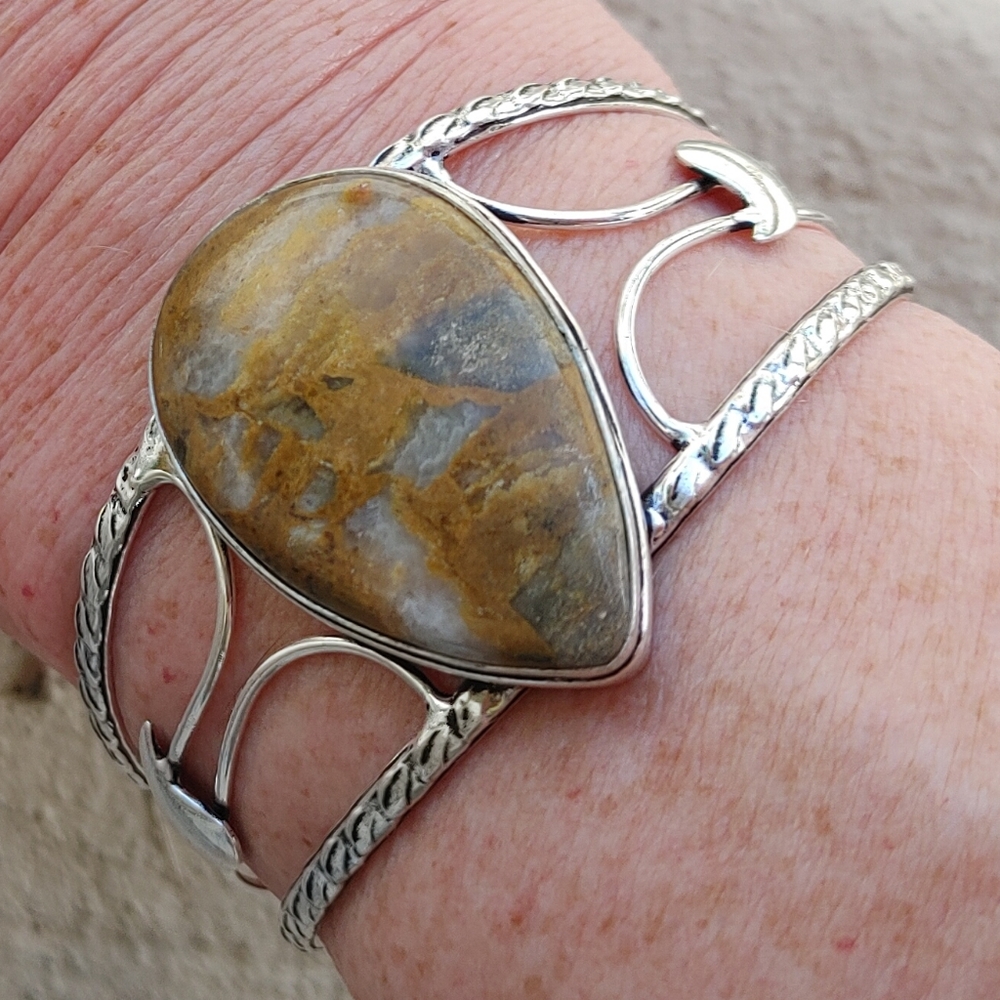 Artisan Silver and Brown Stone Bracelet